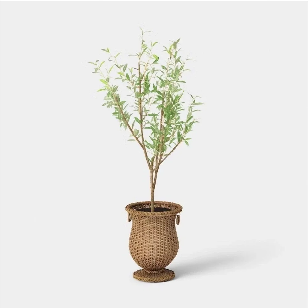 Threshold Studio McGee Woven Urn Planter Brown Wicker Outdoor Indoor 14in